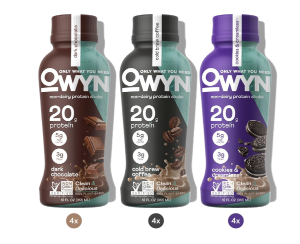 OWYN Only What You Need Plant Based Protein Shake, 20g Vegan Protein from Organic Pumpkin Seed, Flax, Pea Blend, Prebiotic Supplement, Superfood Greens, Gluten & Soy-Free (Variety Pack, 12 Pack)